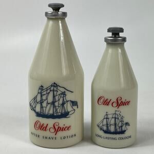 Old Spice EMPTY Bottles Set 1947 After Shave & 1970s Cologne Empty Milk Glass